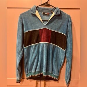 Vintage Peter B Youth’s Velour V-Neck Sweater in Blue and Burgundy